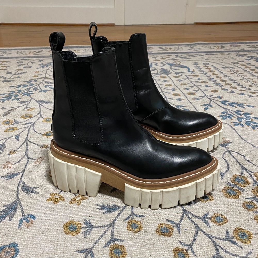 Stella McCartney Emilie Chunky Platform Lug Sole Black Leather Boot 7.5 / 37.5 - Picture 4 of 11